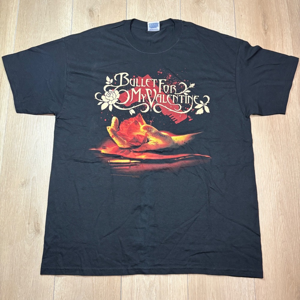 Bullet For My Valentine 2007 Band T-Shirt Hanes Heavyweight XL Black Rose Hand